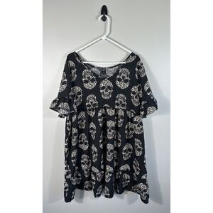 Emery Rose Dress Womens XL Black Skull Print V Neck‎ Shift Goth Grunge